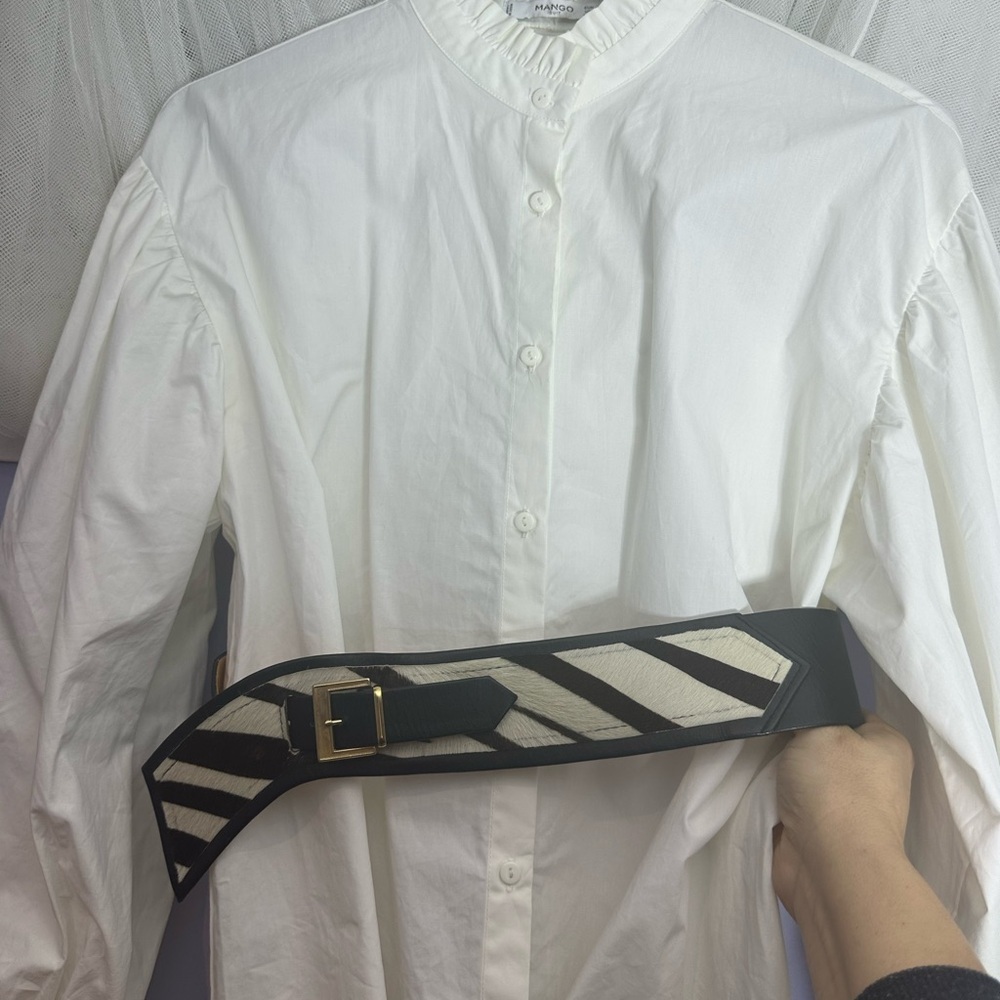 Pony hair brown and white vintage real leather belt - Picture 2 of 5